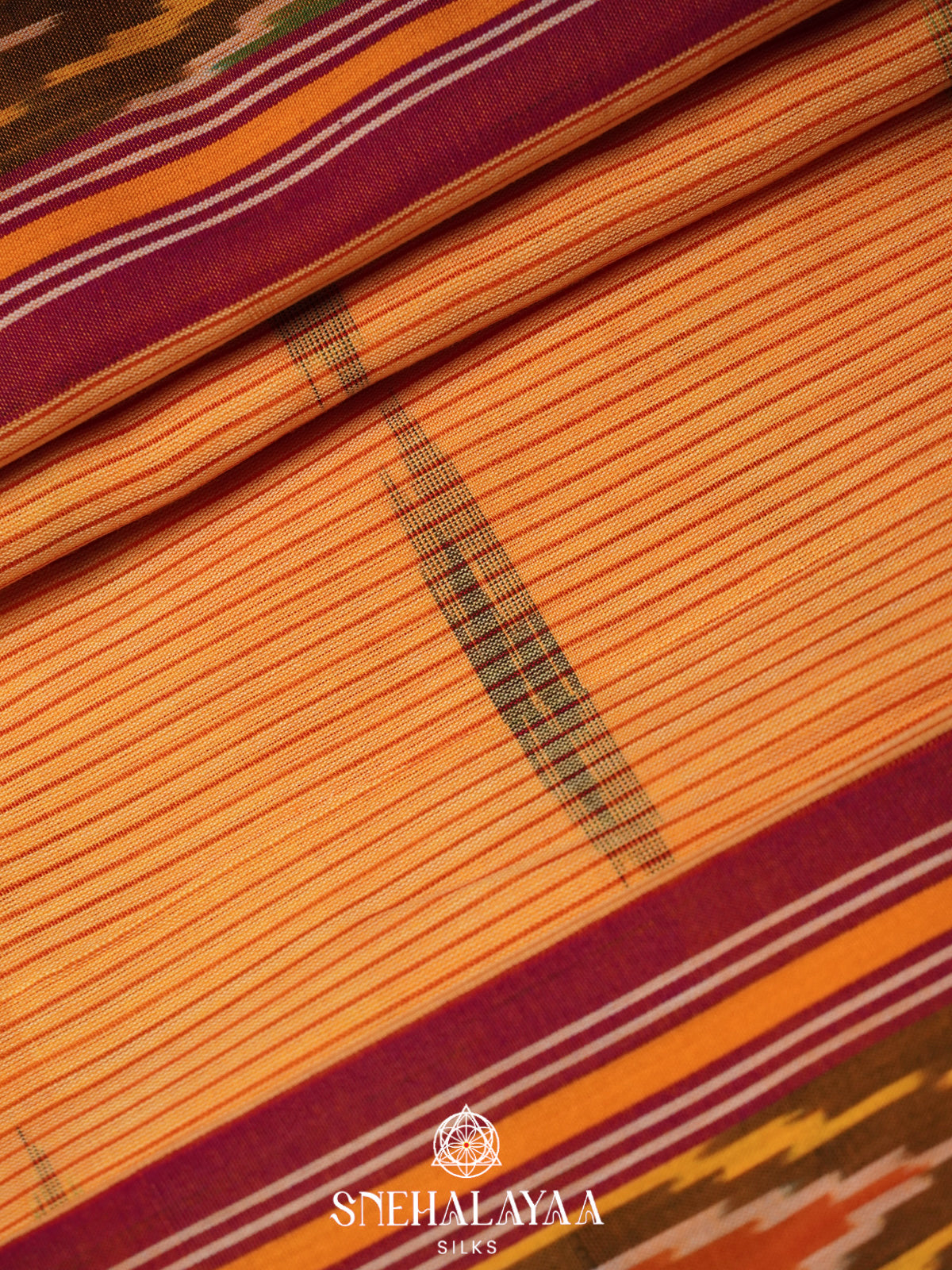 Orange Ikkat Cotton Saree