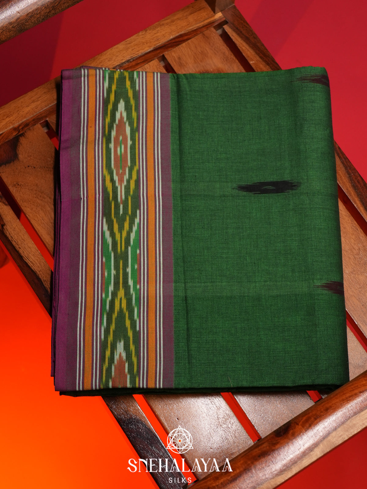 Forest Green Ikkat Cotton Saree