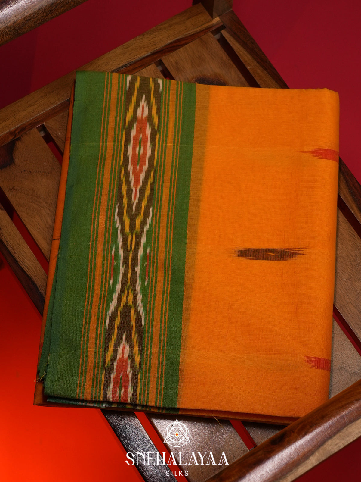 Rust Orange Ikkat Cotton Saree