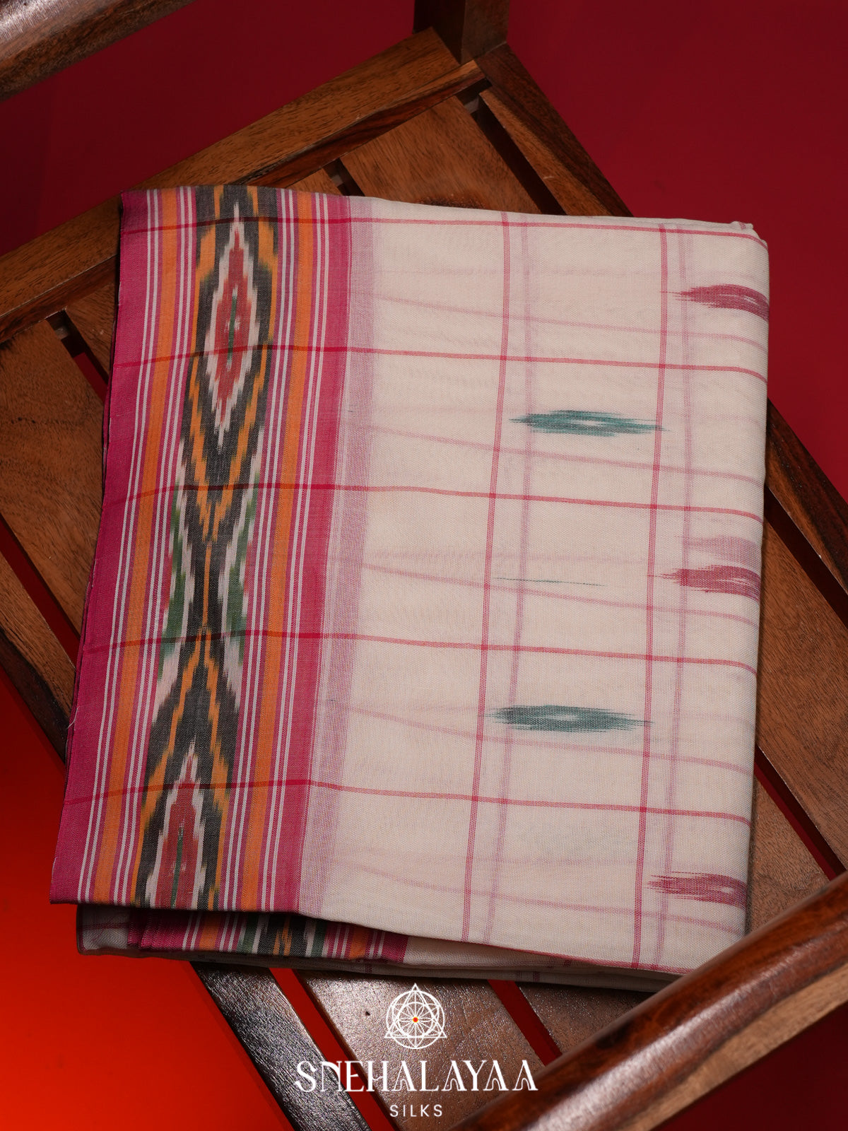 Off White Ikkat Cotton Saree