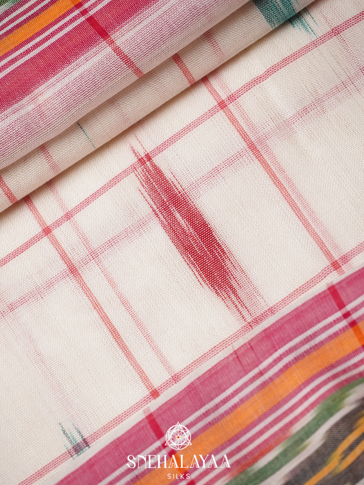 Off White Ikkat Cotton Saree