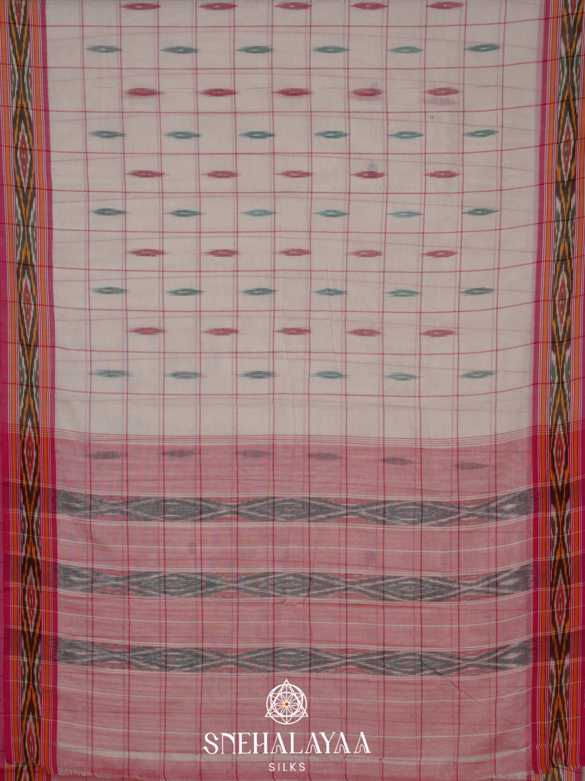 Off White Ikkat Cotton Saree