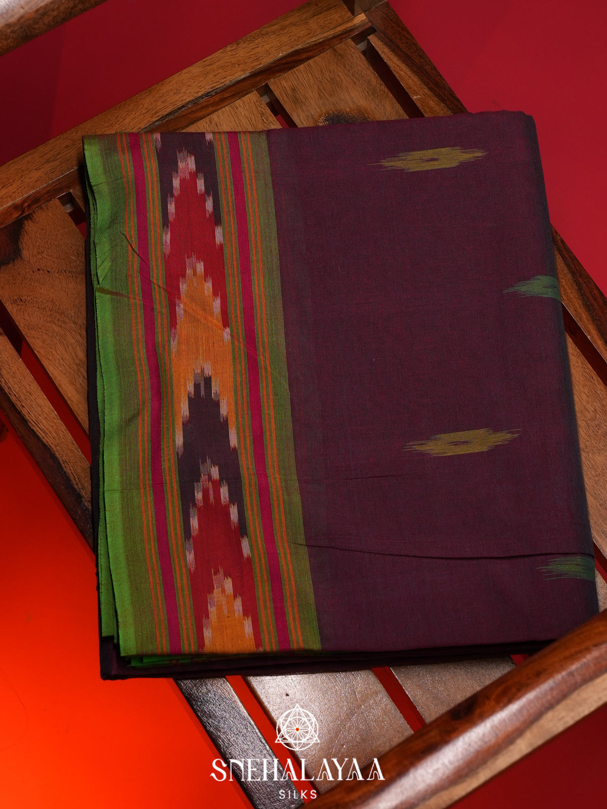 Wine Ikkat Cotton Saree