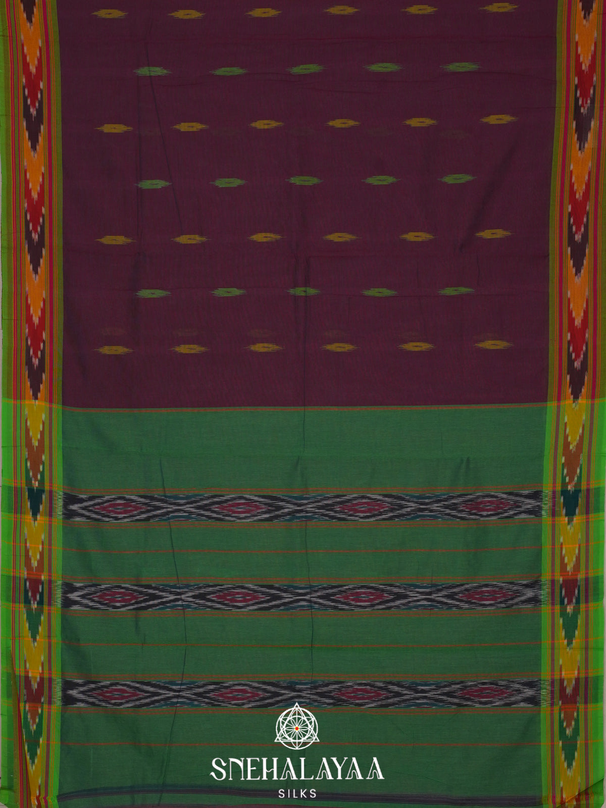 Wine Ikkat Cotton Saree