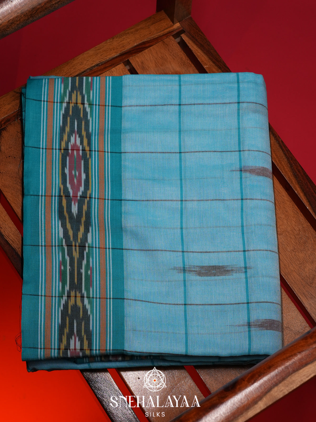 Aqua Blue Ikkat Cotton Saree
