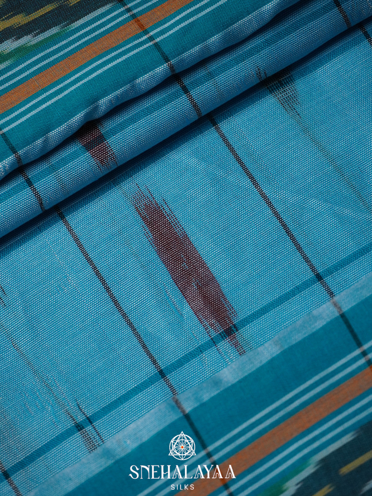 Aqua Blue Ikkat Cotton Saree