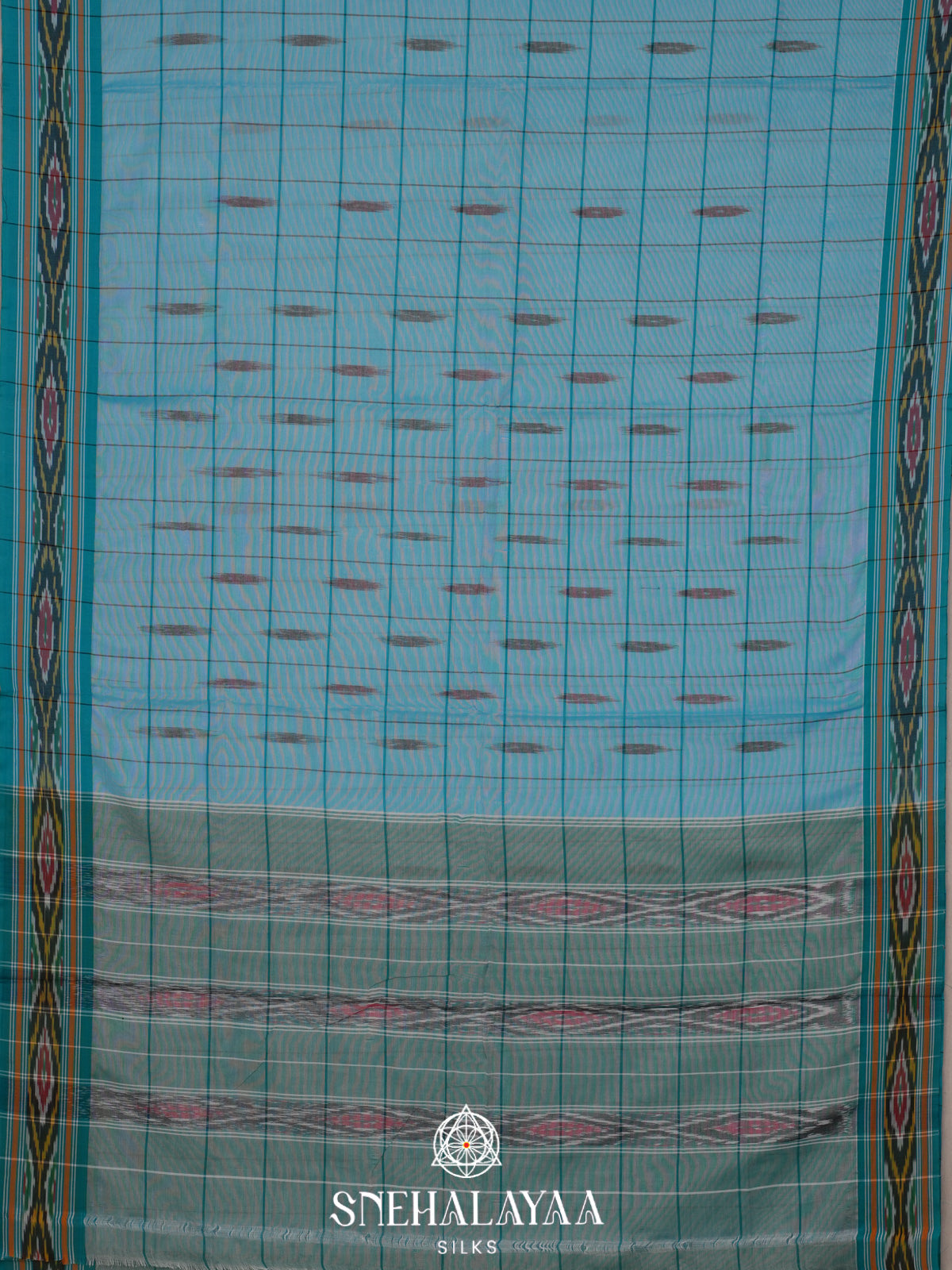 Aqua Blue Ikkat Cotton Saree