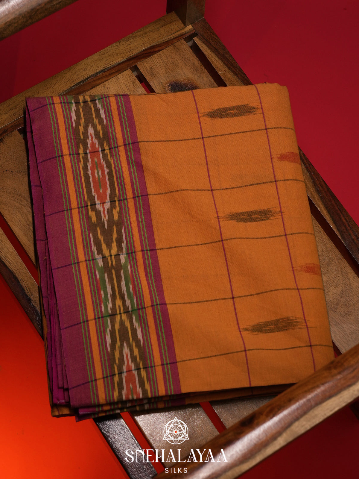 Orange Ikkat Cotton Saree