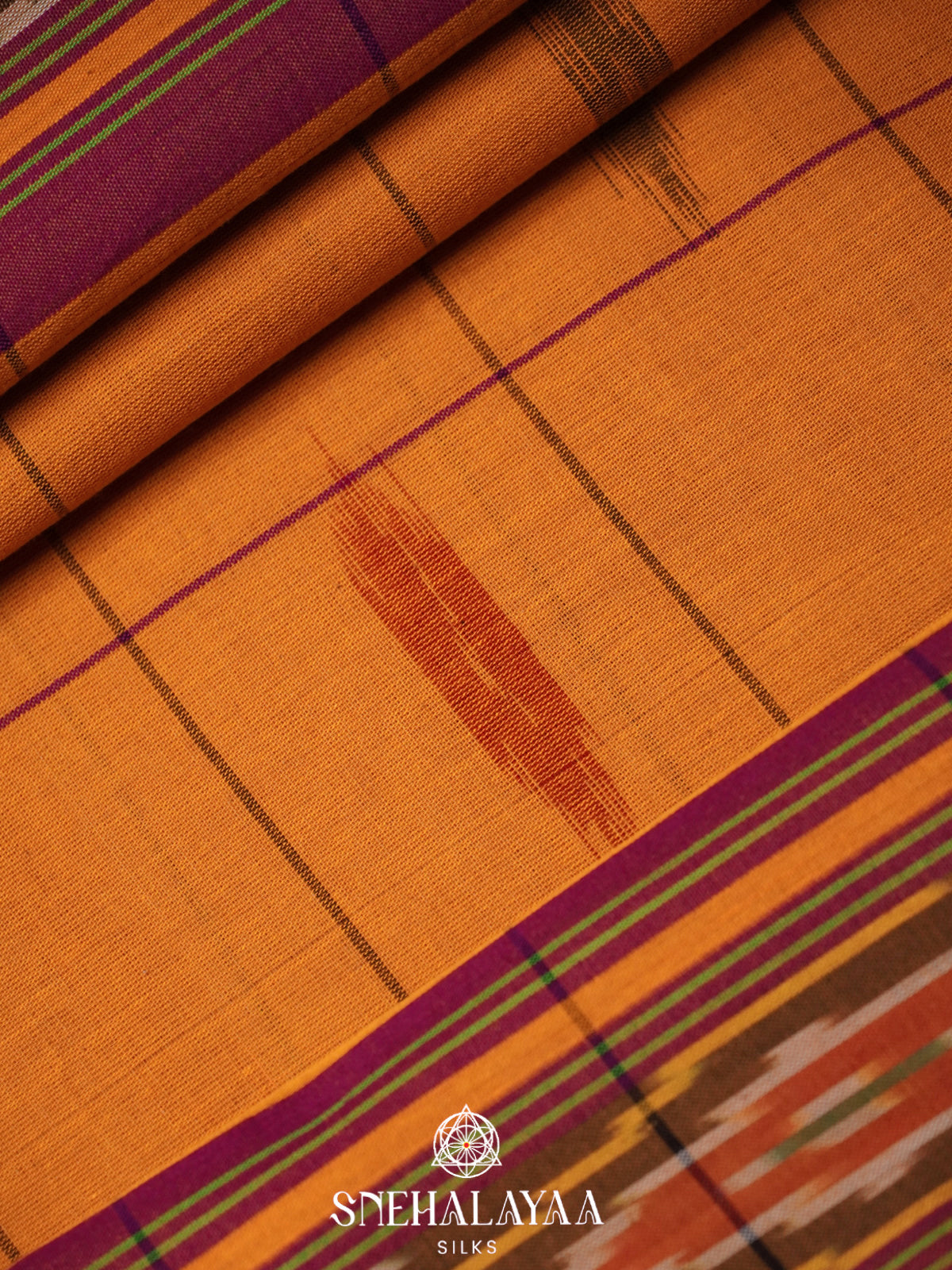 Orange Ikkat Cotton Saree