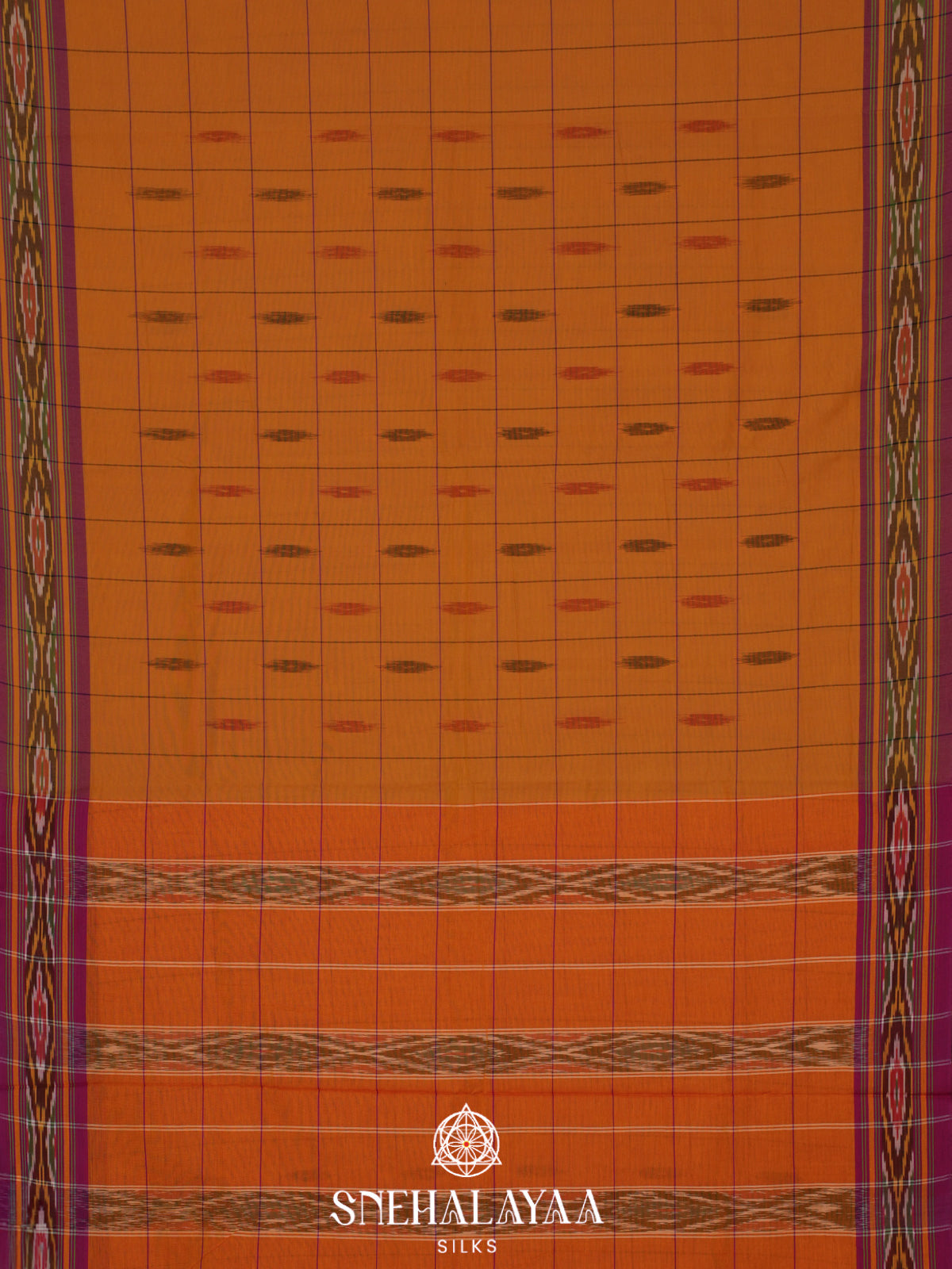 Orange Ikkat Cotton Saree