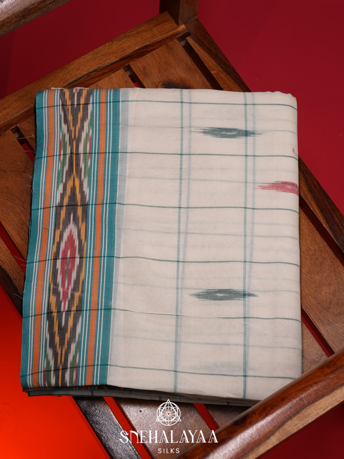 Off White Ikkat Cotton Saree