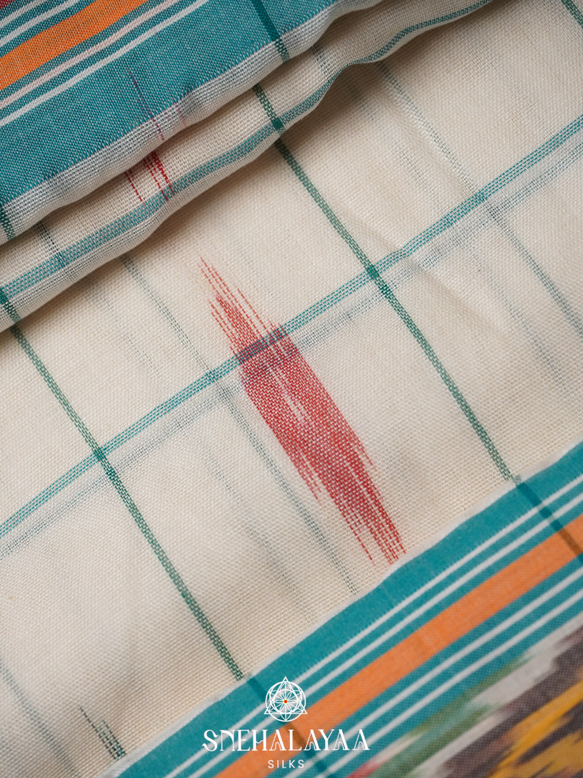 Off White Ikkat Cotton Saree