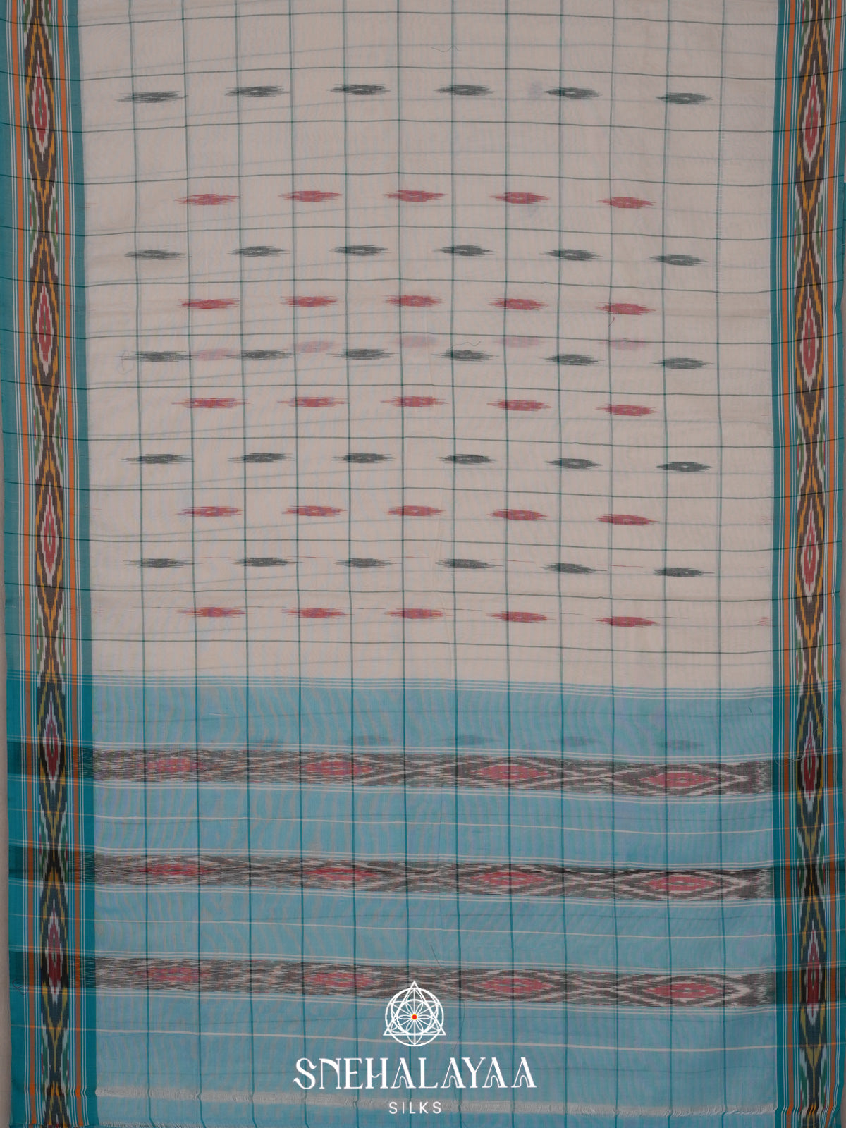 Off White Ikkat Cotton Saree