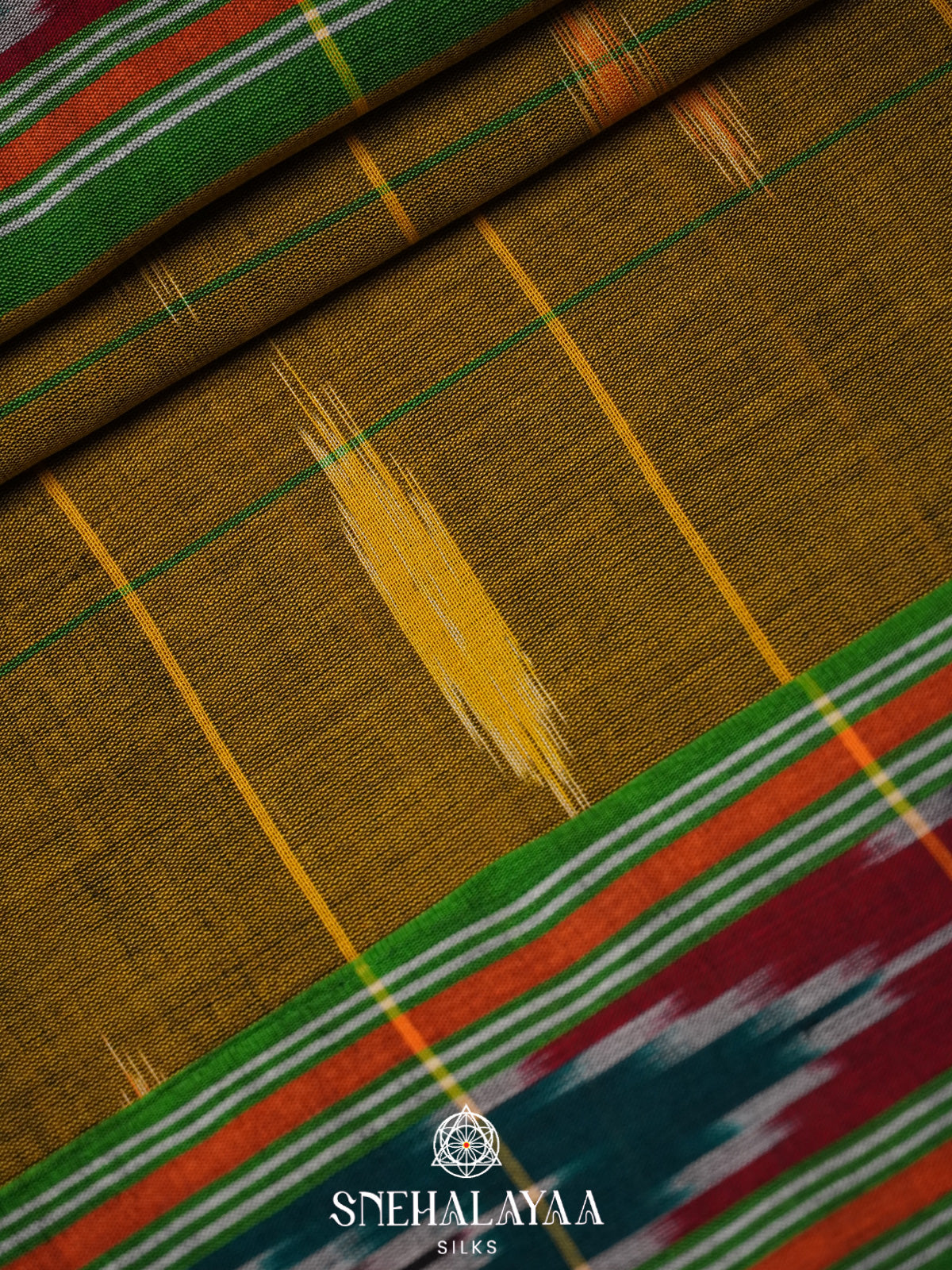 Olive Green Ikkat Cotton Saree