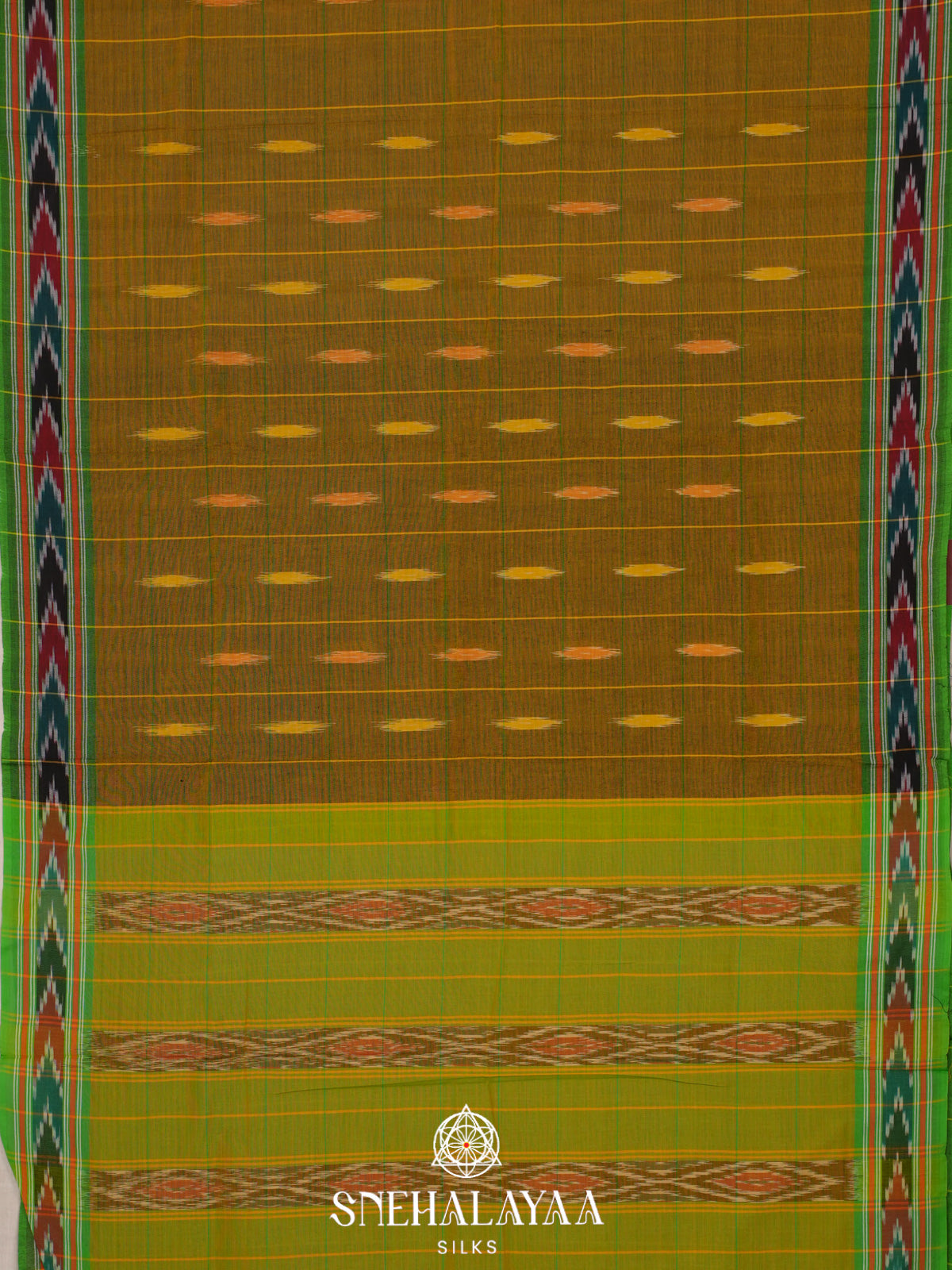 Olive Green Ikkat Cotton Saree