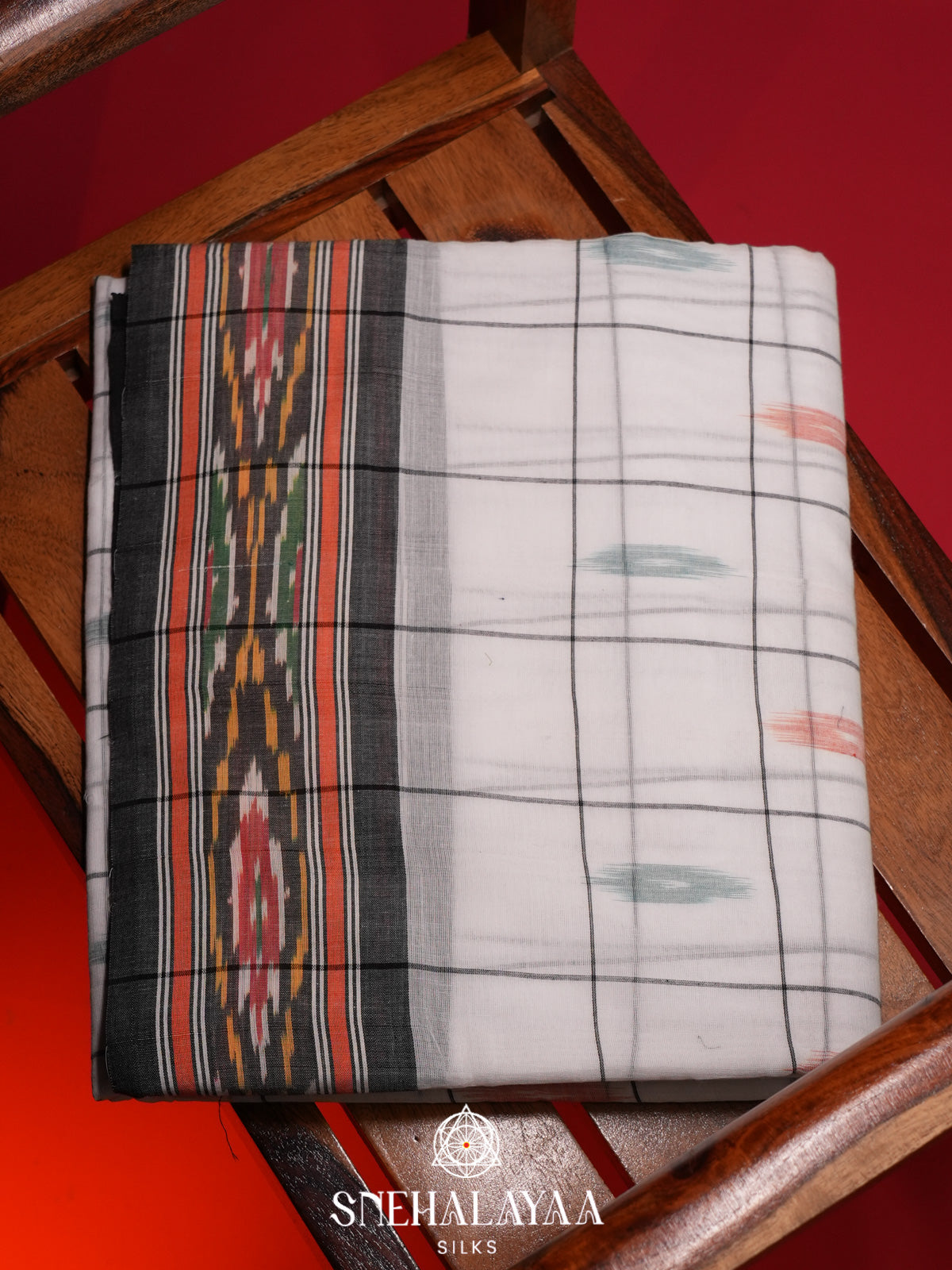 White Ikkat Cotton Saree
