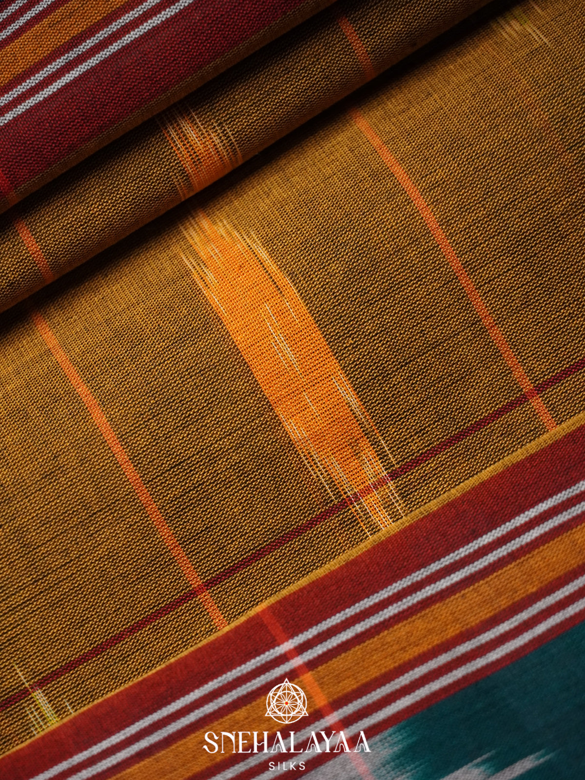 Mustard Ikkat Cotton Saree