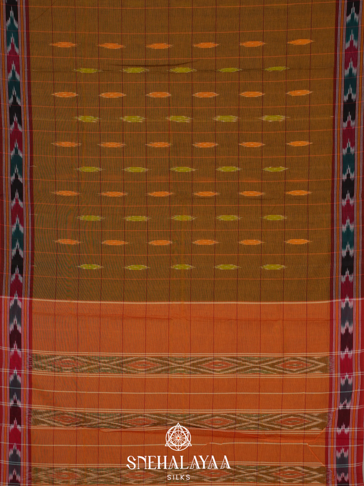 Mustard Ikkat Cotton Saree