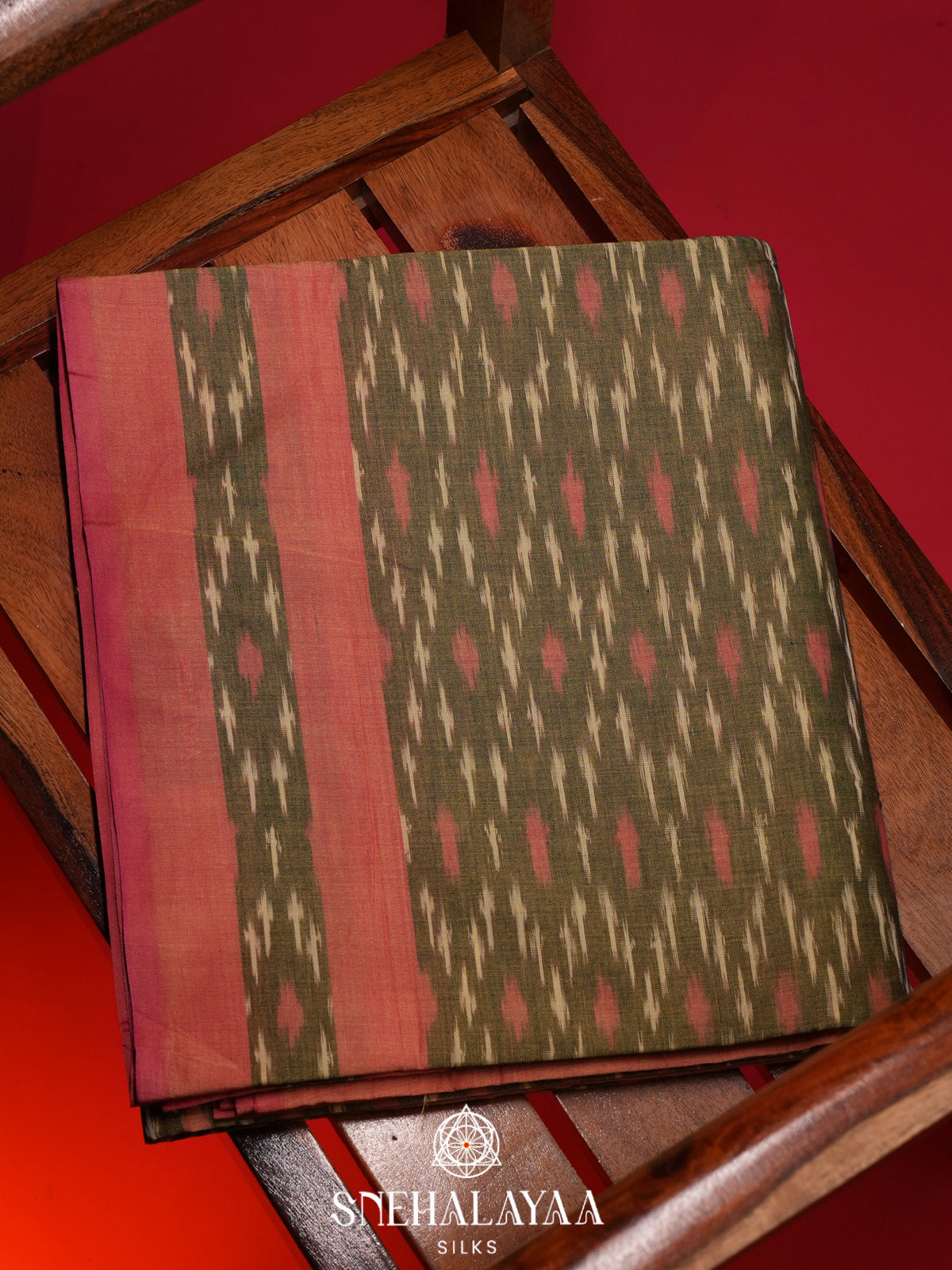 Moss Green Ikkat Cotton Saree