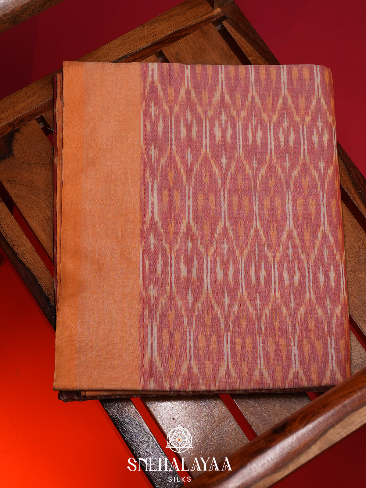 Pale Peach Ikkat Cotton Saree