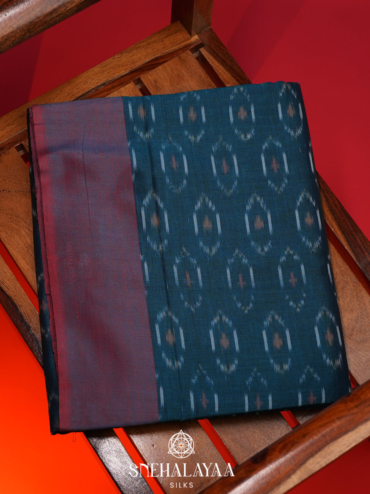 Peacock Blue Ikkat Cotton Saree