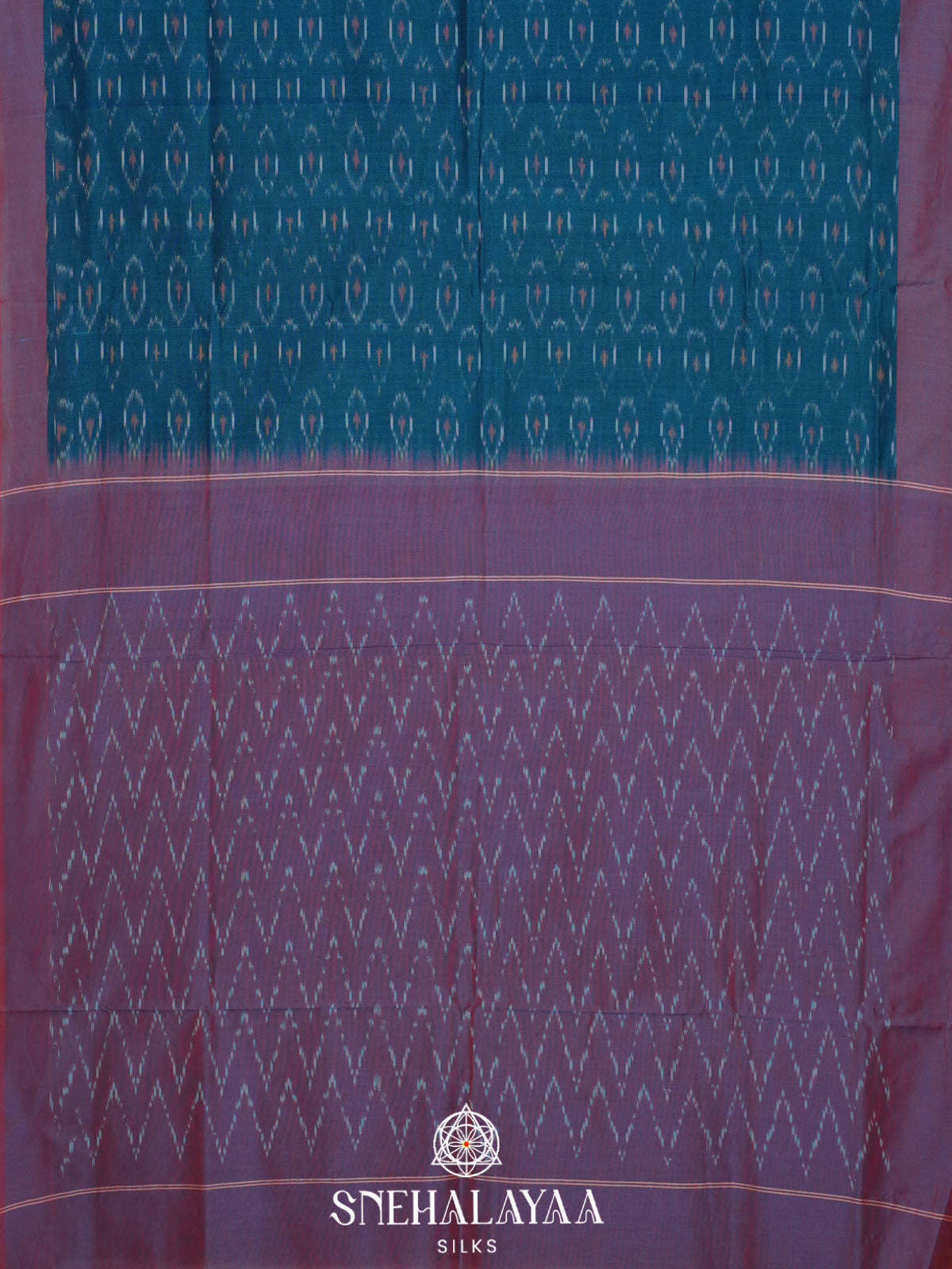 Peacock Blue Ikkat Cotton Saree