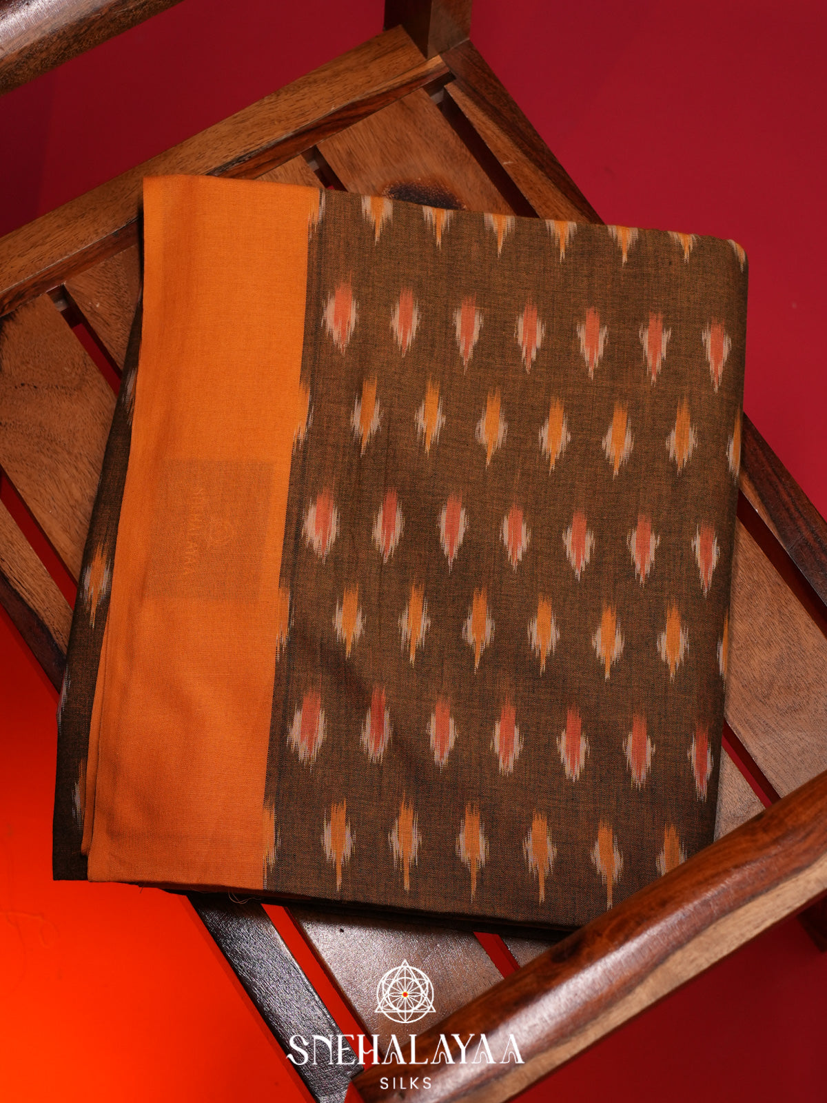 Mustard Ikkat Cotton Saree