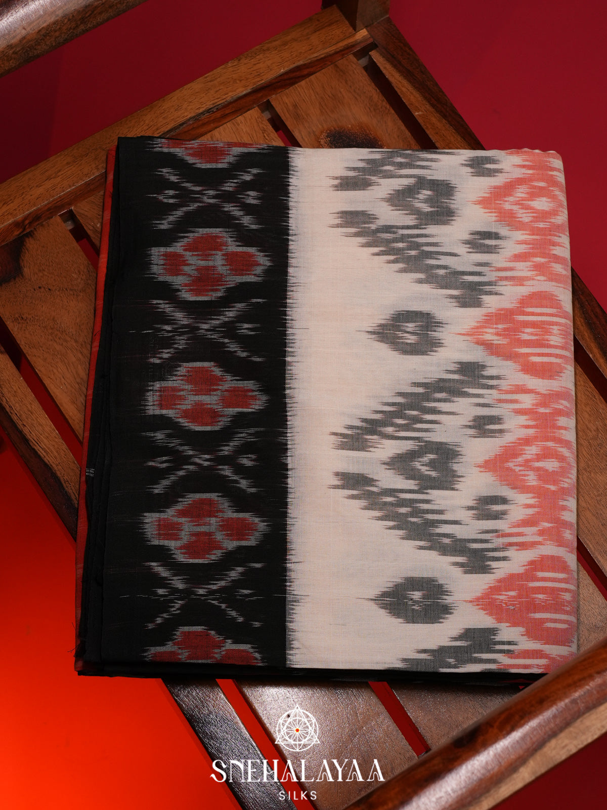 Off White Ikkat Cotton Saree