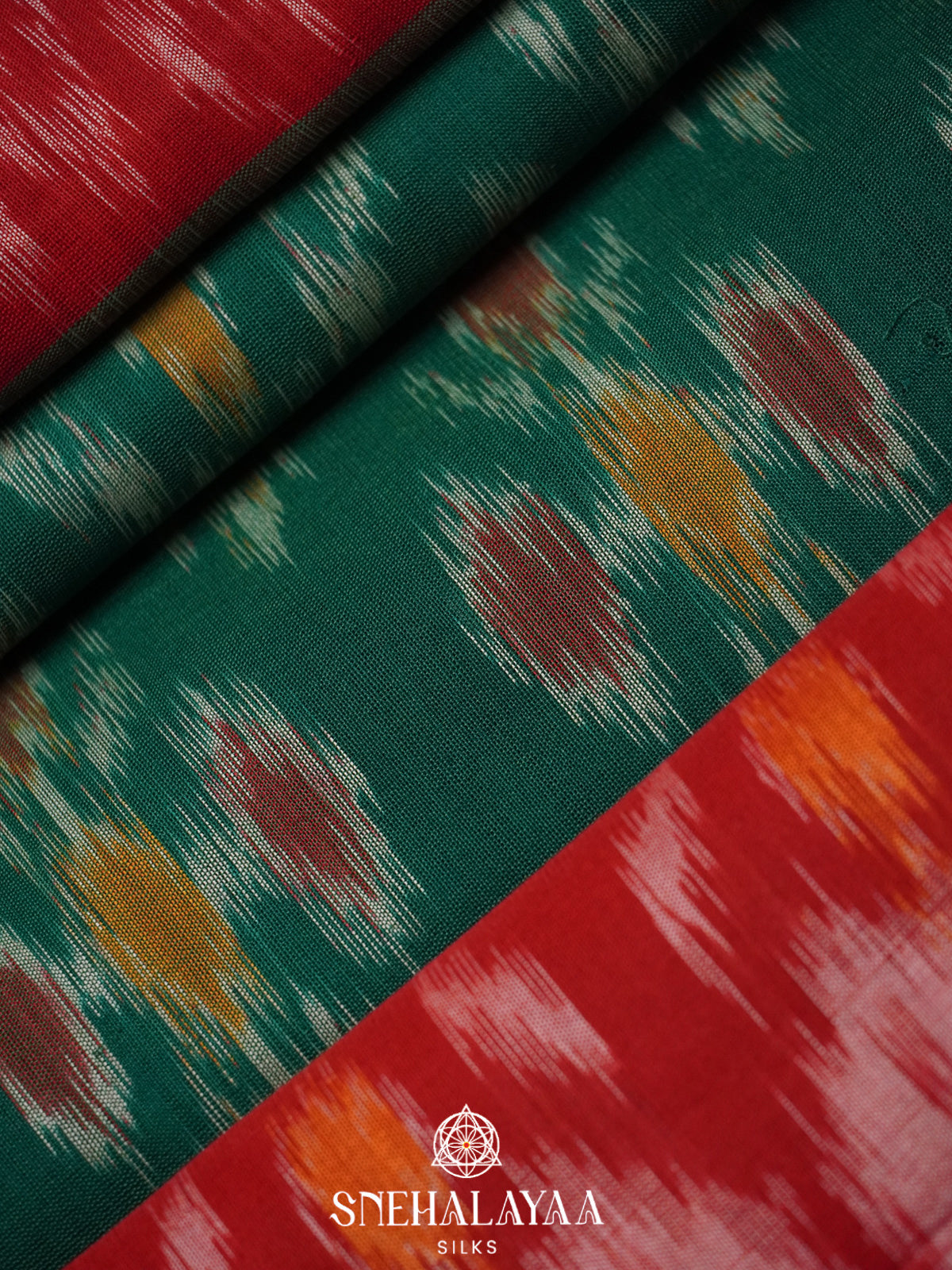 Forest Green Ikkat Cotton Saree