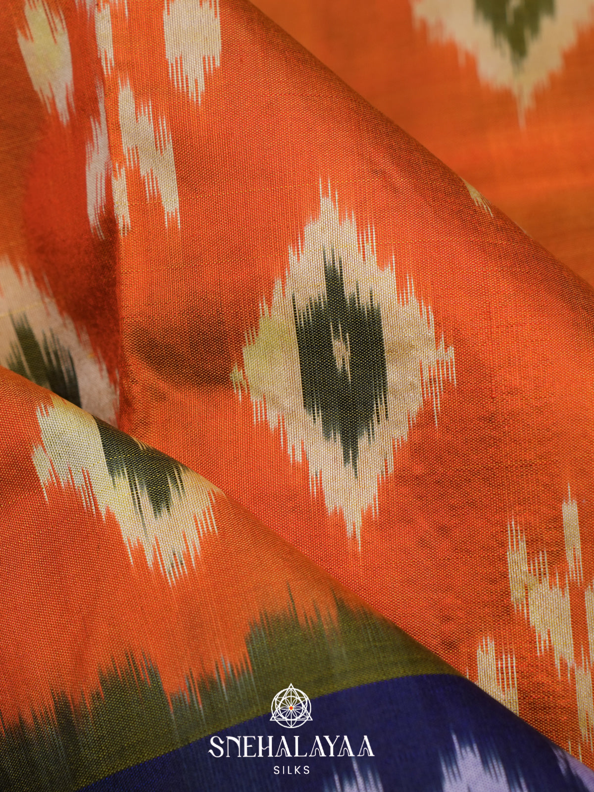 Orange Pochampally Ikat Silk Saree