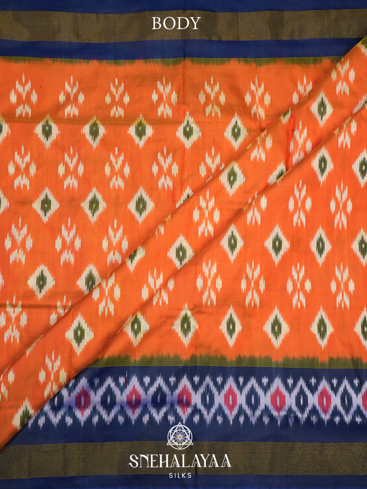 Orange Pochampally Ikat Silk Saree