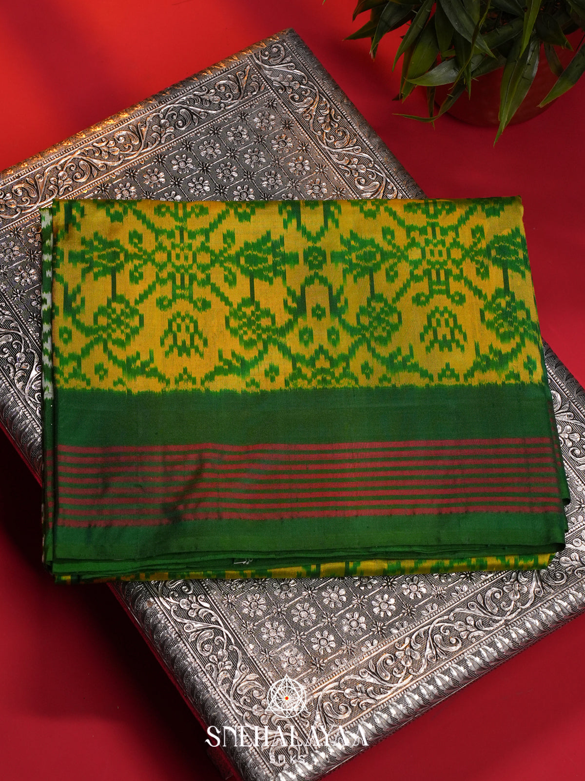 Lime Green Pochampally Ikat Silk Saree