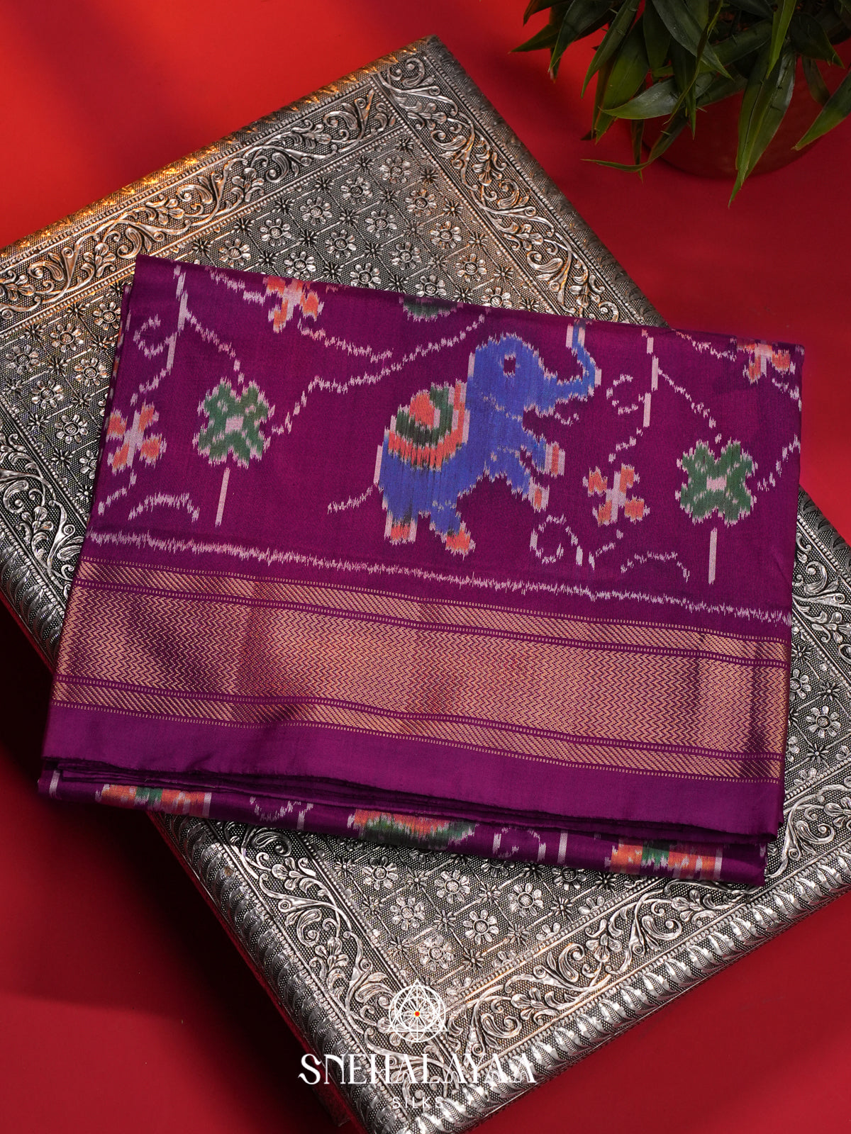Purple Pochampally Ikat Silk Saree