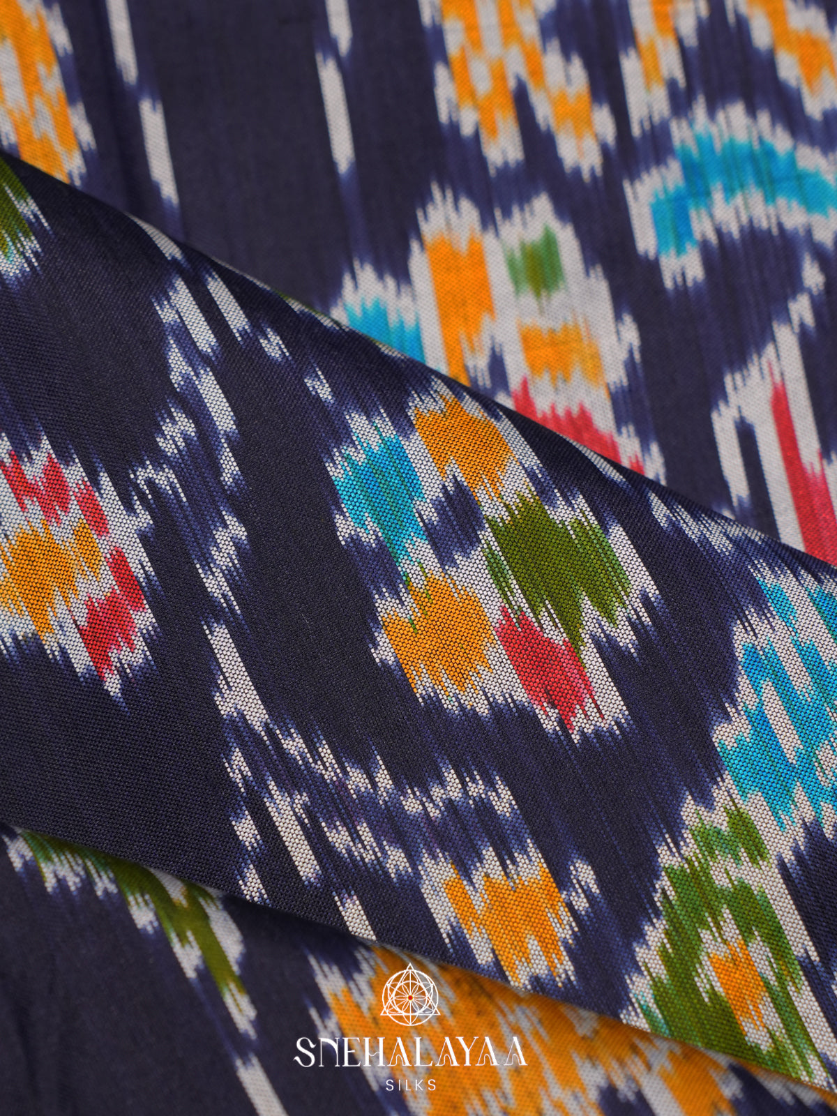Navy Blue Pochampally Ikat Silk Saree