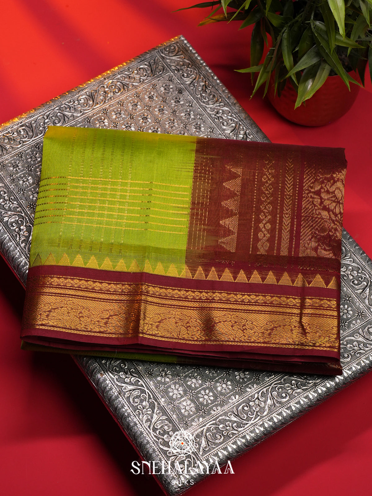 Lime Green Kanchi Silk Cotton Saree