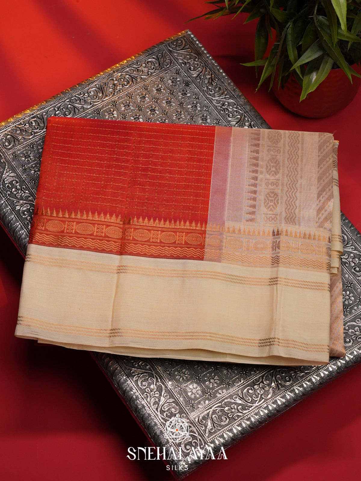 Orange Kanchi Silk Cotton Saree