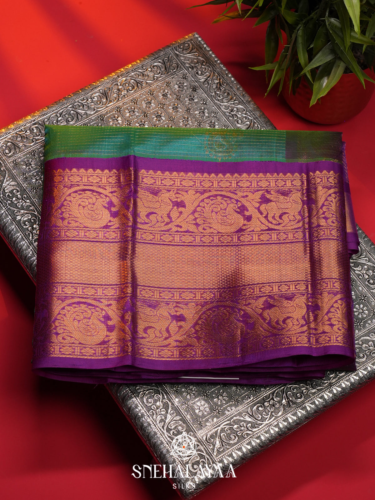 Teal Green Kanchi Silk Cotton Saree