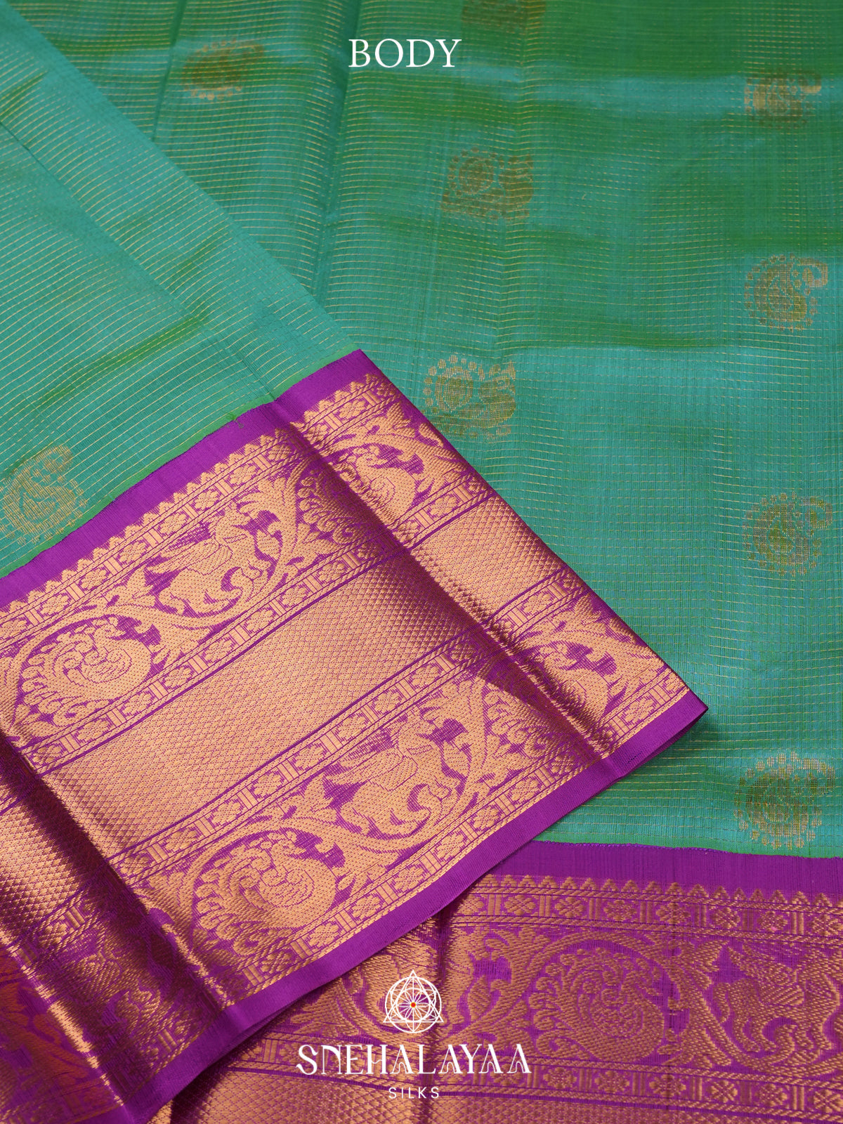 Teal Green Kanchi Silk Cotton Saree