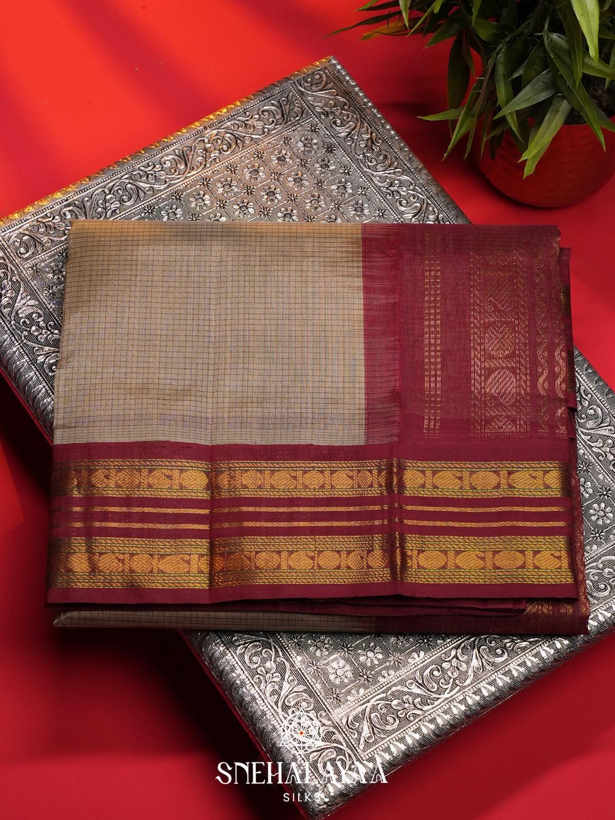 Beige Kanchi Silk Cotton Saree