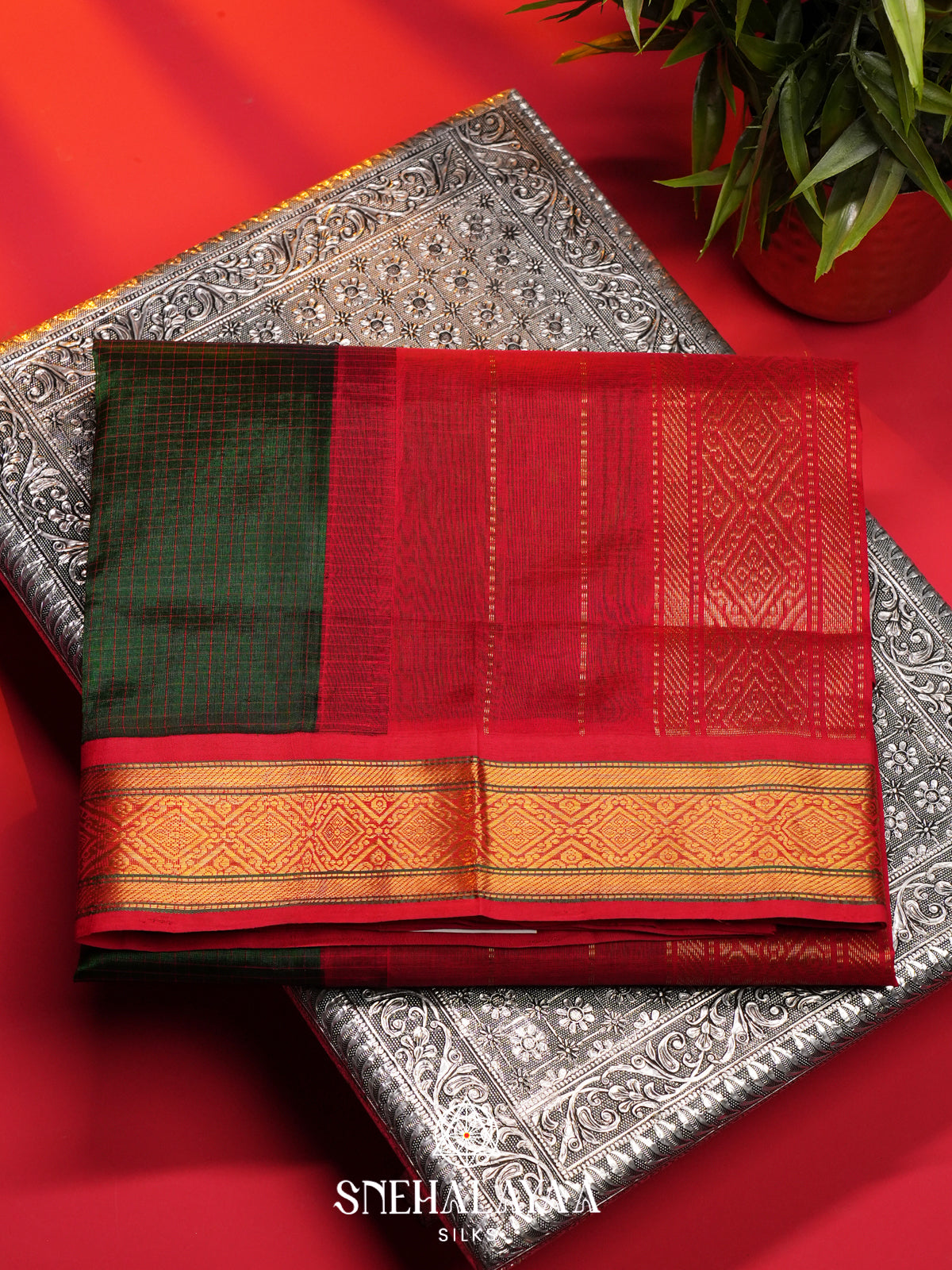 Forest Green Kanchi Silk Cotton Saree