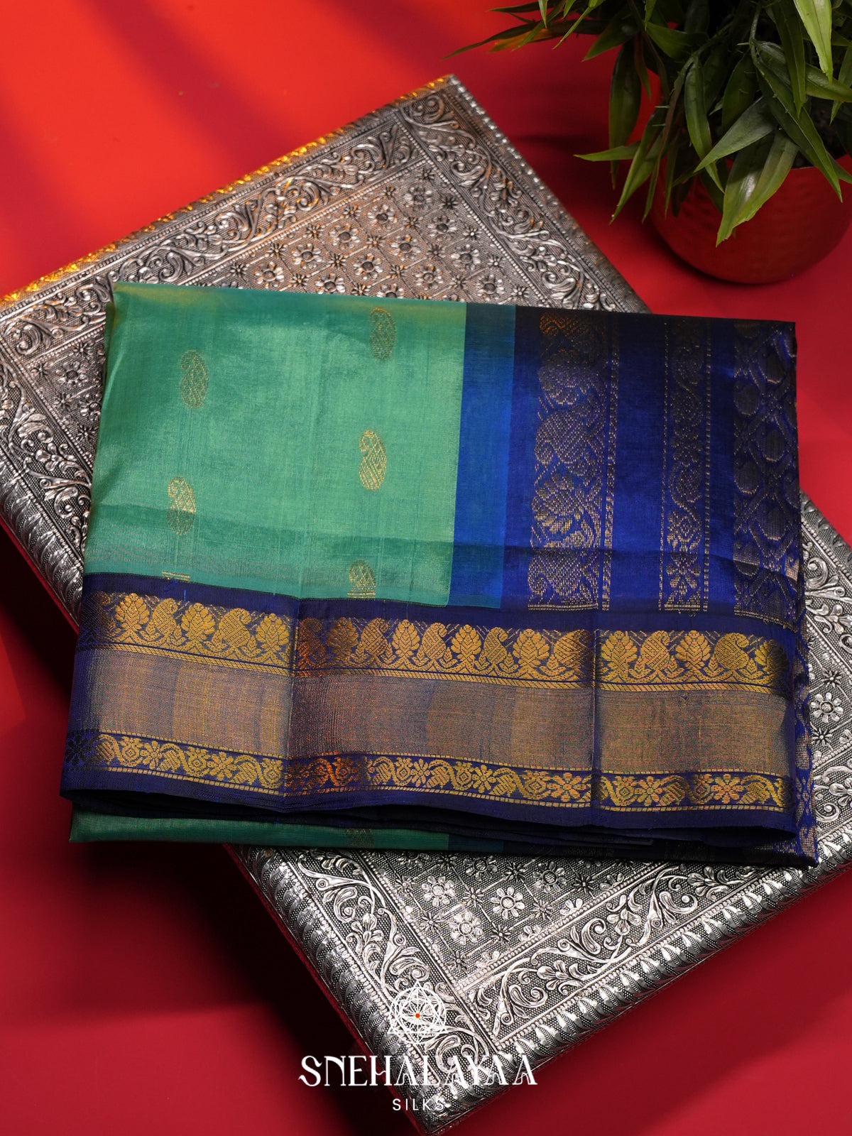 Teal Green Kanchi Silk Cotton Saree