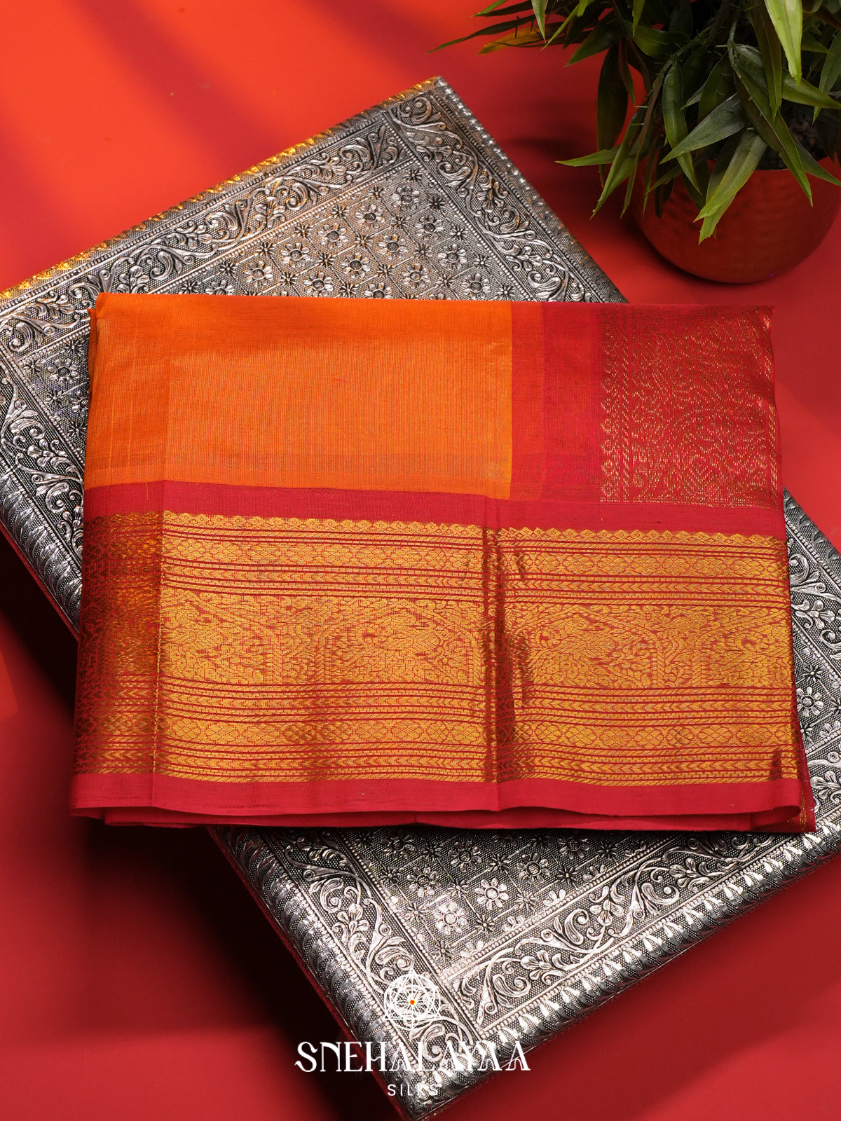 Orange Kanchi Silk Cotton Saree
