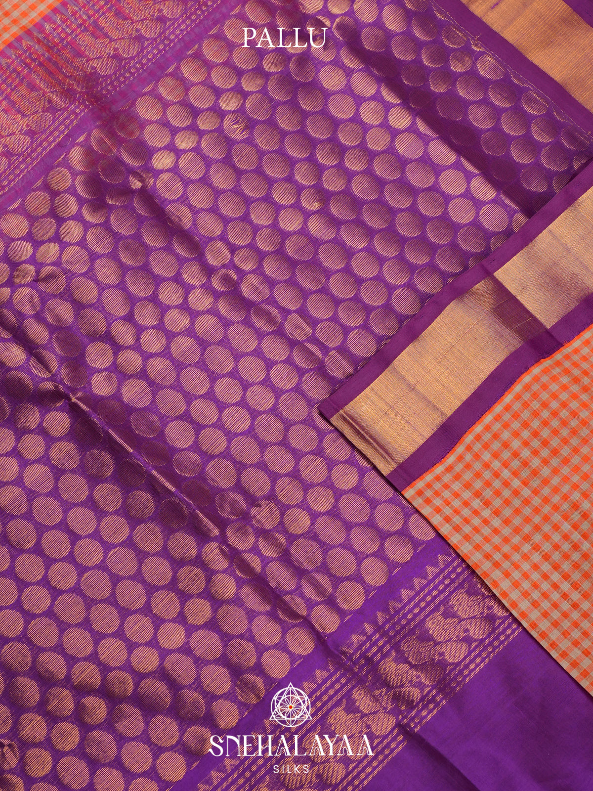 Orange Checks Kanchi Silk Cotton Saree