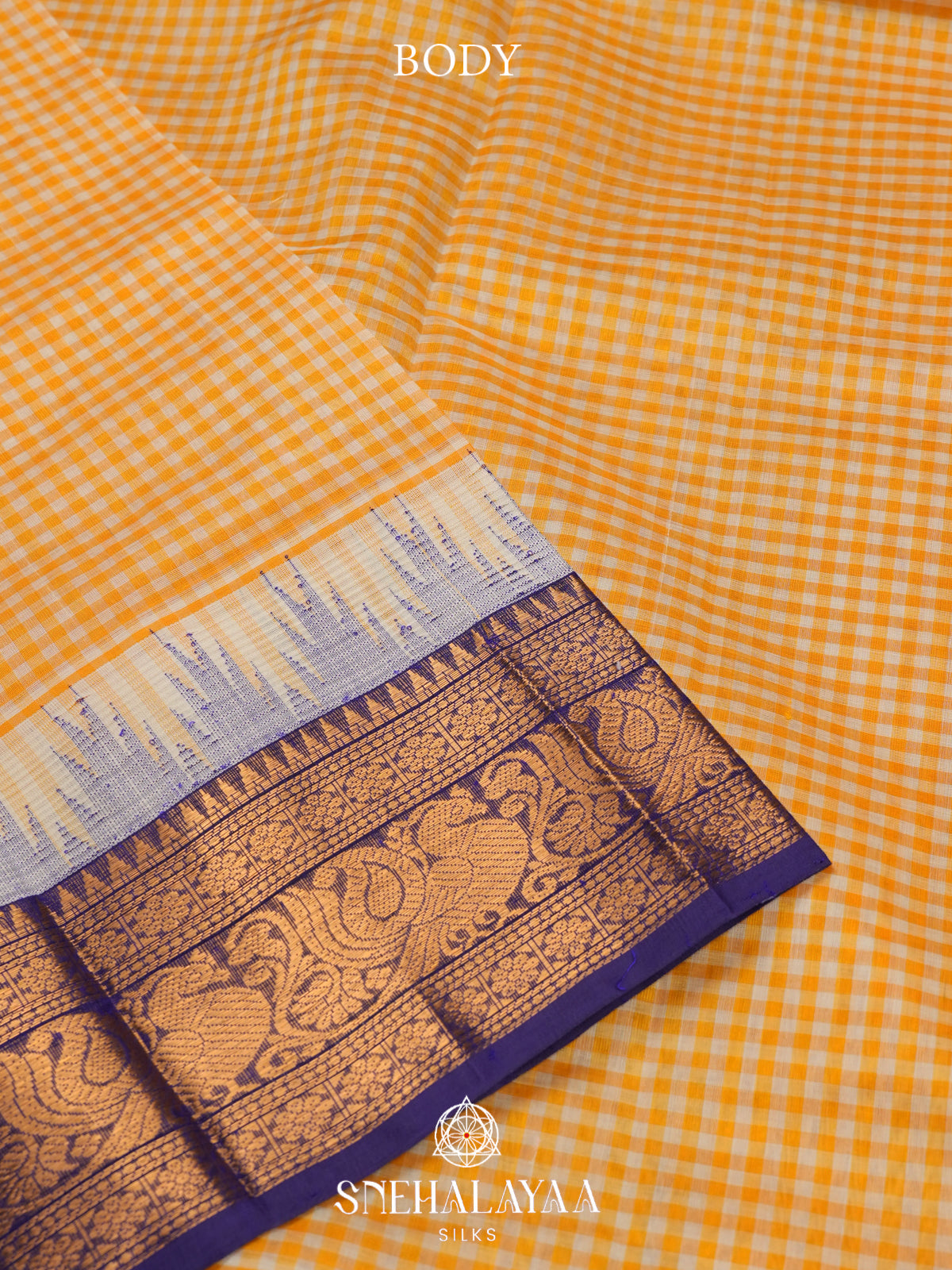 Yellow Checks Kanchi Silk Cotton Saree