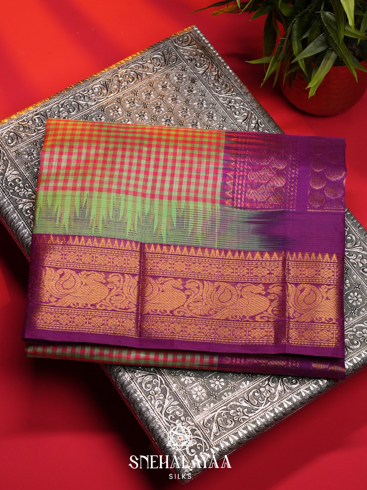 Multicolour Checks Kanchi Silk Cotton Saree