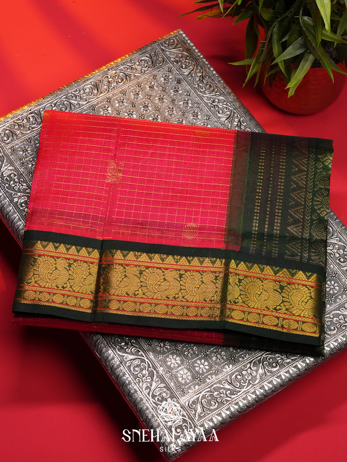 Ruby Red Kanchi Silk Cotton Saree