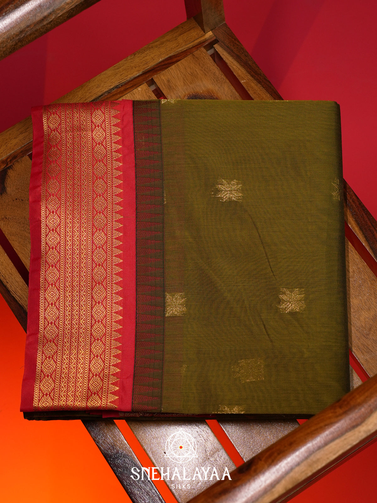 Olive Green Silk Cotton Saree