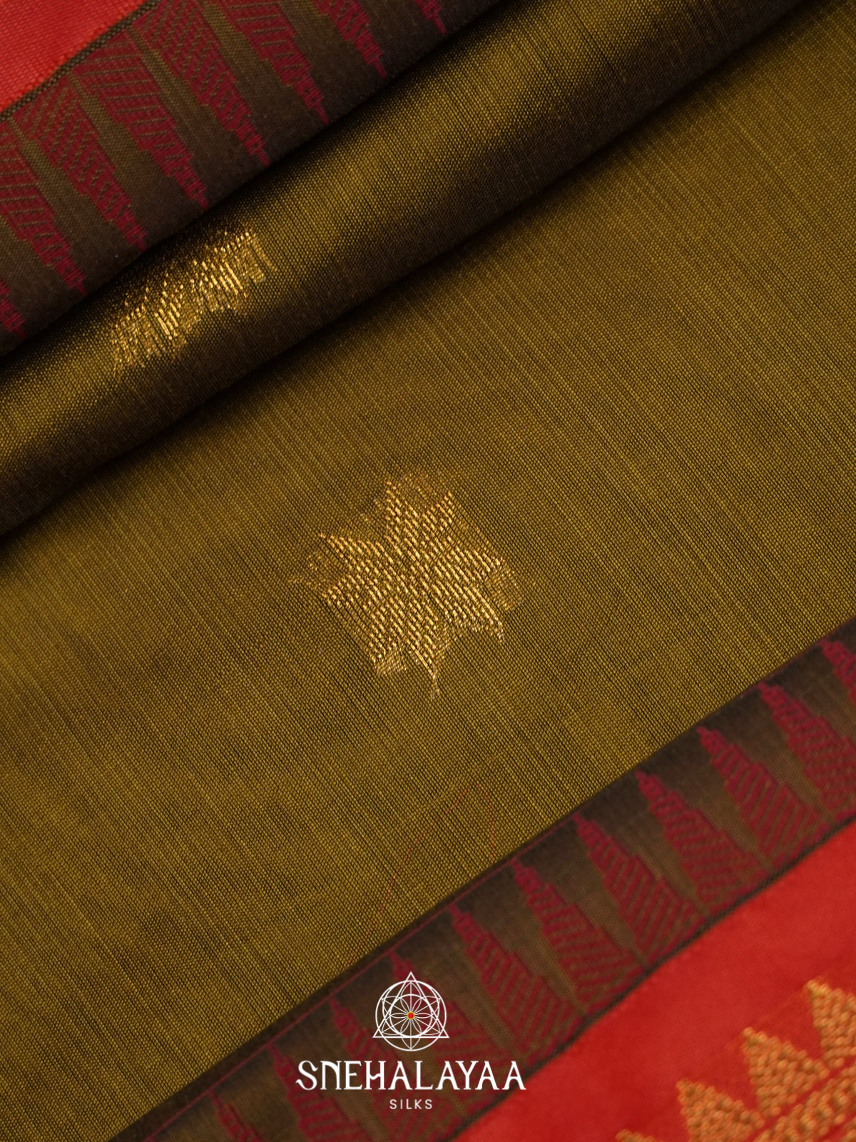 Olive Green Silk Cotton Saree