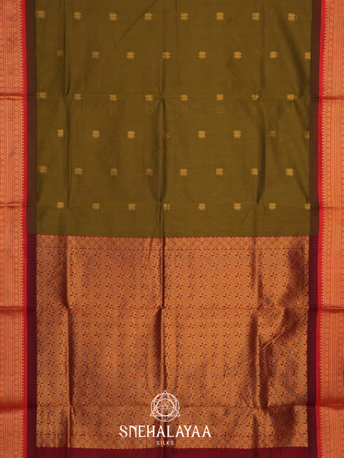 Olive Green Silk Cotton Saree