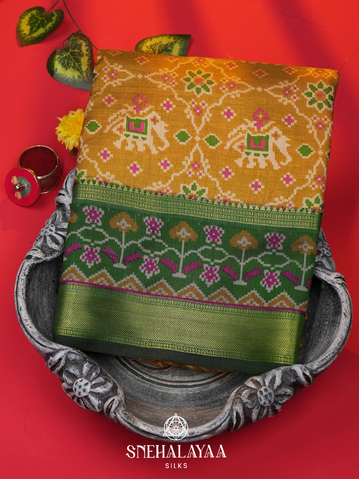 Mustard Yellow Ikkat Saree